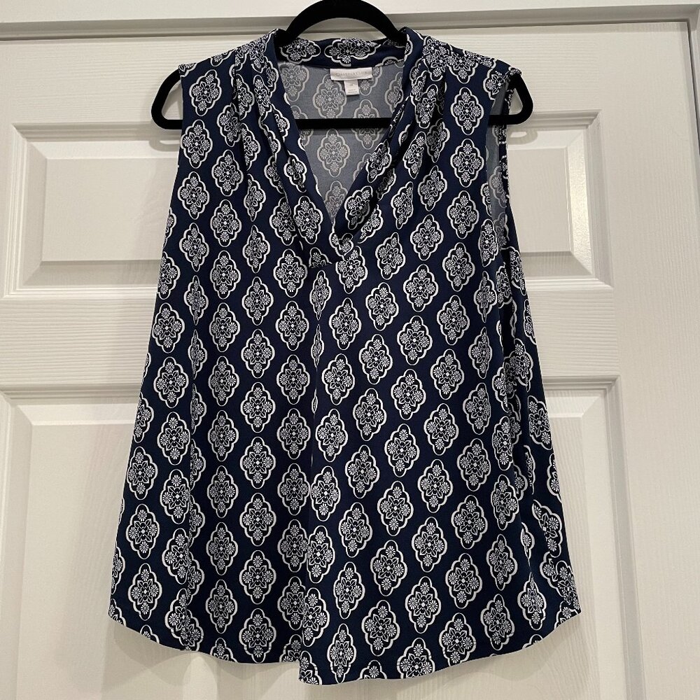 Women's Charter Club Navy Blue V-Neck Sleeveless Blouse 0X